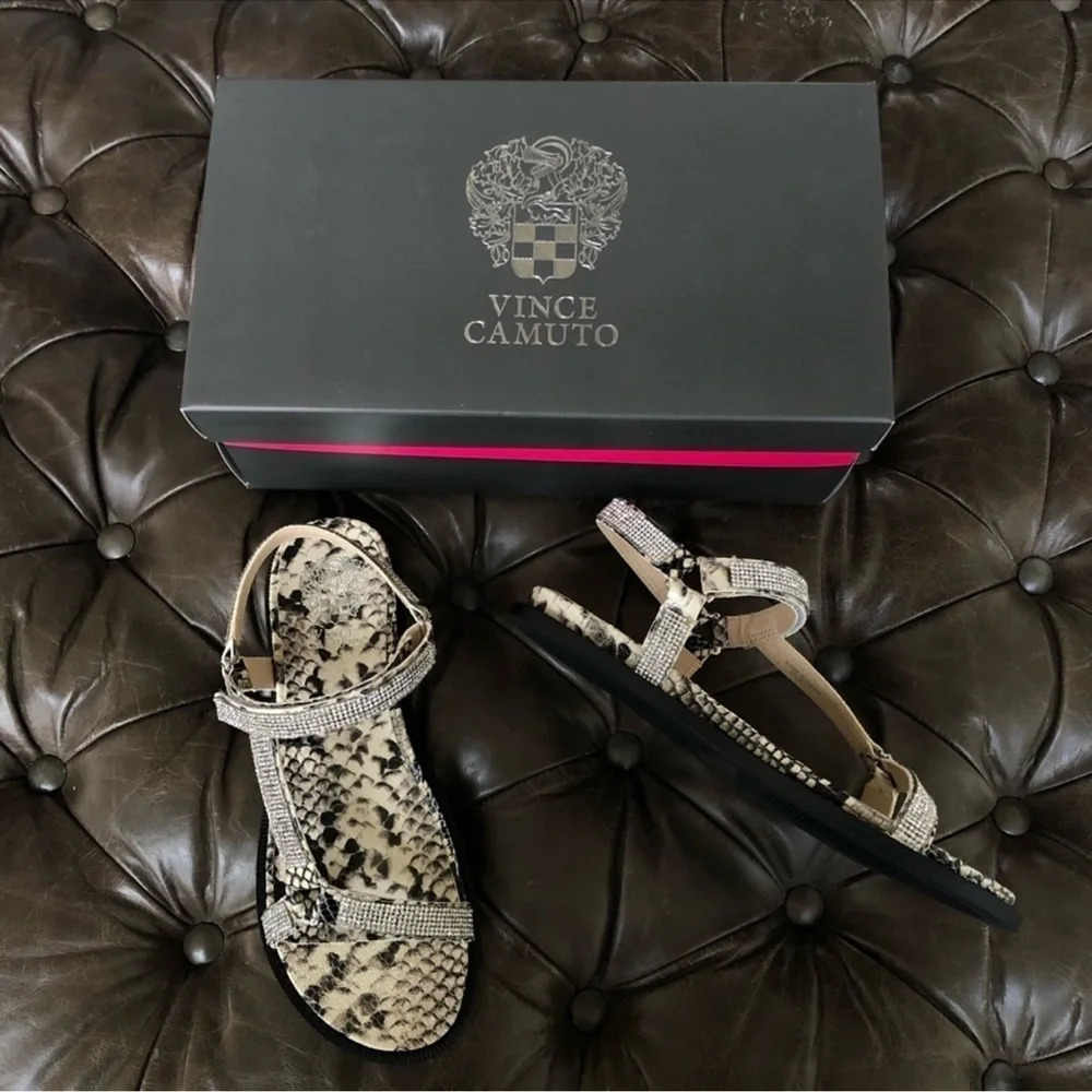 New Vince Camuto Arabelem Sandal Natural Snake leather crystal gem jeweled strap - Picture 4 of 14